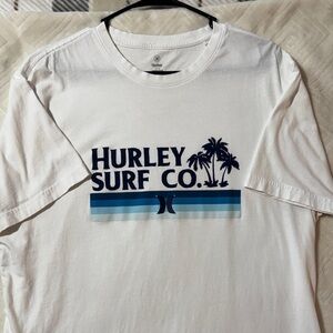 Hurley White Short-Sleeve Tee with Navy and Blue Surf Graphic